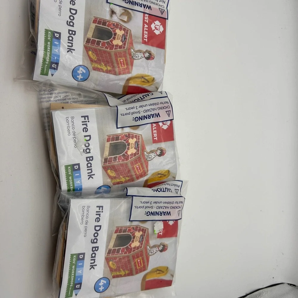 Lowe's DIY-U Kids Workshop Fire Dog Bank First Alert Wood Craft Kit 3 Pack NEW